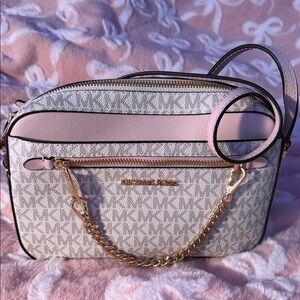 Michael Kors Cream and Pink Crossbody Bag